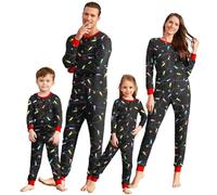 IFFEI Family Christmas - Pigiama intero con cappuccio, motivo: Babbo Natale, elfo, luce nera, L