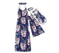 IFFEI Madre e figlia Abiti Estivi Maxi Abito Lungo Spalline Spaghetti Fiori Famiglia Abiti Di, blu scuro, 4-5 Anni