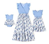 IFFEI Vestito da ragazza abiti da ragazza abiti da donna abito a pois maniche a volant abito estivo per la famiglia abiti abbinati, Blu, 9-12 Mesi