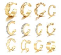 IFKM 12pcs Ear Cuffs Per Le Donne Non Piercing Oro 14k Argento Ear Cuffs Orecchini Non Trafitto Clip On Cartilagine Orecchino Falso Orecchini, Zinco, Zirconia cubica