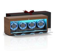 iFregga Avvolgitore automatico per orologi, Muti-Slots con retroilluminazione blu Serenity e cuscinetto in memory foam, 4 modalità di rotazione (adattatore non incluso), Legno-A