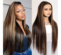 IFTIME Highlight Ombre Parrucca con rete frontale in capelli veri, 1B/30, dritta, Hd, parrucca frontale, 13 x 4, densità frontale 180, senza colla, Balaya