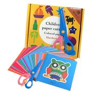 IFUDE Set di forbici per fai da te per bambini, in plastica di sicurezza, con 96 fogli di carta, motivi di animali e frutta, divertenti arti e attività per scuola materna, asilo