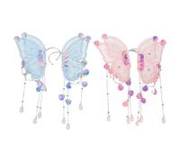 ifundom 2 paia di graziosi orecchini a farfalla per bambini - Orecchini a polsino con nappe non forati, a forma di piccola principessa dei cartoni animati con nappe pendenti per feste di compleanno,