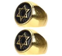 ifundom 2 pezzi Anello Uomo Acciaio Inossidabile Esagramma Stella di David Retro Leggero e Resistente Accessorio Creativo per Occasioni Casual e Cerimonie