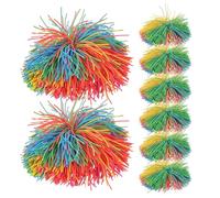 ifundom 8 palline rimbalzanti in gomma multicolore con pompon arcobaleno, riutilizzabili, da calciare, per giocoleria, giocattoli sensoriali, regalo per compleanno, Natale e Capodanno.