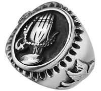 ifundom Anello Uomo Acciaio Inossidabile Mano in Preghiera e Colomba della Pace, Design Creativo e Stile Retrò, per Festival e Feste