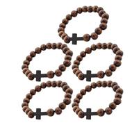 ifundom Braccialetti di Preghiera Cattolici in Legno con Croce Set da 5 Pezzi Elasticizzati Unisex Braccialetti Cristiani Religiosi con Perline Rotonde Lisce per Uomo e Donna Accessori