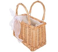 ifundom Cestino Portaoggetti in Vimini Intrecciato con Manico e Fodera, Borsa Artigianale Rettangolare con Nastro Decorativo, per Composizioni Floreali e Uso Multiuso Stili multipli
