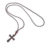 ifundom Collana Ciondolo Croce in Legno Nero da Chiesa per Uomo e Donna, Gioielli Religiosi Cristiani Artigianali Cordino, Ciondolo Crocifisso Vintage per Preghiera e Regalo di Fede
