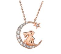 ifundom Collana Coniglio in Argento Sterling 925 Ciondolo Stella e Mezzaluna Strass, Catena Da Collo Decorativa Per Ragazze, Gioiello Leggero e Lucente Per Uso Quotidiano e Regali