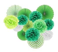 ifundom Decorazioni Verdi per Feste 14 Pezzi, Pompon di Carta Velina e Ventagli di Carta, Addobbi Sospesi per Matrimoni, Compleanni e Feste in Casa o all’Aperto