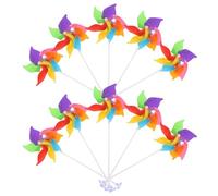 ifundom Girandola da Giardino Colorata 10 Pezzi, Decorazione da Scrivania e Balcone, Mulino a Vento Decorativo in Legno e Plastica Resistente per Esterni e Feste, 18 Cm Palo e Ventosa