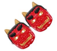 ifundom Maschera da Samurai Prajna Rossa Set 2 Pezzi - Maschere Facciali Realistiche Demoniache Cornute per Cosplay, Feste in Maschera, Decorazioni per Ristorante Sushi e Carnevale