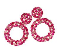 ifundom Orecchini Donna Bottone in Lega con Pietre Rosa Design Geometrico Multistrato Rotondo Decorativi e Facili da Abbinare per Feste e Uso Quotidiano