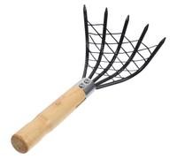 ifundom Rastrello in Acciaio Inossidabile con Manico in Legno per Scavo da Spiaggia, Strumento per Raccolta Frutti di Mare e Vongole, Doppia Impugnatura per Efficienza Aumentata