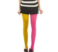 ifundom Rosa Rossa Brillante Giallo Donne a Figura Intera Bicolore Legging Costume Formato Libero Due Calze Legging da Donna