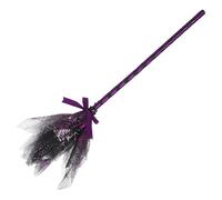 ifundom Scopa da Strega di Halloween Decorativa con Rete Viola e Ragno Accessorio Staccabile per Costume Scopa Giocattolo Leggera e Compatta per Decorazioni Festa Casa e Giardino