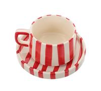 ifundom Set 1 Tazza da Caffè in Ceramica Creativa a Righe Piattino, Tazzina da Espresso per Latte Art, Tazza da Tè per Ufficio e Uso Domestico, Colore Rosso