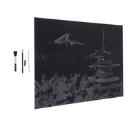 ifundom Set 4 Pezzi Pittura Raschiante Fai da Te Immagine da Grattare Monte Fuji Vista Notturna Include Penna Dorata Bastoncino in Bambù e Pennello Nero per Decorazione Artistica Casa