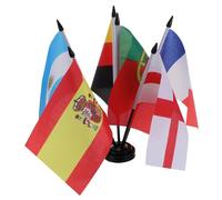 ifundom Set 6 Mini Bandiere Nazionali con Base Nera per Scrivania - Bandiere da Tavolo di Spagna, Francia, Inghilterra, Argentina, Germania e Portogallo - Decorazioni per Ufficio e Feste
