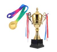 ifundom Set di Trofei e Medaglie D’Oro in Metallo con Nastro, Coppa da 42 Cm e Medaglia di Premiazione per Tornei Sportivi, Competizioni Atletiche e Cerimonie Sportive
