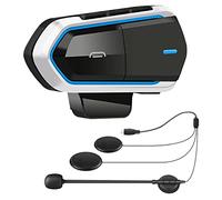 iFutniew B35 Moto Citofono Microfono, Bluetooth 5.0 Casco Auricolare Interfono Radio FM HI-FI Qualità del Suono Siri Blu