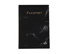 iFutniew Custodia per passaporto da donna e uomo, in poliuretano, con effetto marmo, per documenti e carte di credito, piccolo portafoglio, colore: nero, Nero