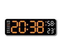 iFutniew Grande orologio digitale da parete con display settimanale temperatura e umidità sveglia da tavolo a LED elettronico 12/24h arancione