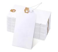 iFutniew Kit di 120 etichette con cordino elastico, etichette da appendere con cordino attaccato, foro rinforzato, etichette scrivibili, 12 x 6 cm