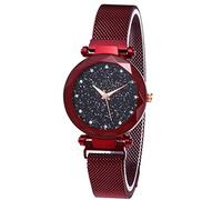 iFutniew Orologio da con quadrante stellato, orologio magnetico in acciaio inossidabile, rosso, Rosso, Bracciale