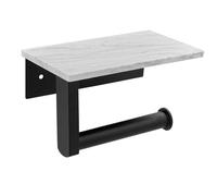 iFutniew Porta carta igienica in marmo con ripiano, porta rotolo di carta igienica, montaggio a parete per mobile da bagno, decorativo, nero, facile da installare, facile da usare