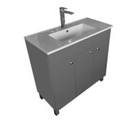 IGA, Lavabo con mobiletto sottolavabo, rettangolare, in ceramica, set di mobili da bagno, grafite, 80 cm