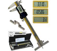 iGAGING Absolute Origin - Calibro digitale 0-6", acciaio inossidabile IP54, porta di uscita SPC/USB, lettura frazioni, base profonda, custodia, manuale, batteria