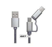 iGET G2V1 cavo USB 1 m USB A USB C/Micro-USB A Maschio Metallico, Argento
