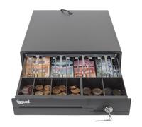 iggual - Cassetta portavalori richiudibile IRON - 10 | Cassetto contanti con apertura automatica o manuale - 4 + 6 scomparti per banconote e monete con serratura a 3 posizioni - Nero