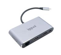iggual - Hub USB-C con 8 porte, adattatore USB C con 2 porte HDMI 4K e FHD, 1 USB 3.0 e USB 2.0, 1 porta RDJ45 Fast Ethernet, 1 porta per scheda SD (SS, HC, XC) e Micro SD e 1 porta di tipo C