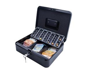 iggual Scatola di contanti con 2 chiavi per conteggio e trasporto di denaro, contenitore portatile con vassoio organizer per monete e banconote, nero