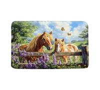 Igienizzante Zerbino Horse Rustic Spring Farm Animal Lavender Green Tree Plant Nature Flower Butterfly Farmhouse Tappeto d'Ingresso Tappetino per vasca da bagno 40×60cm per Ufficio,Corridoio