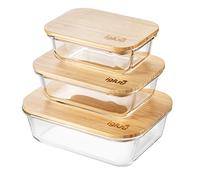 Igluu Meal Prep Contenitori Vetro per Alimenti (Set da 3) Coperchi in Bambù