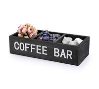 IGNPION Cestino portaoggetti in legno a 3 scomparti con divisori regolabili per caffetteria, bar, stazioni di bar, cestino decorativo da cucina per tovaglioli, capsule di caffè, dolcificanti,