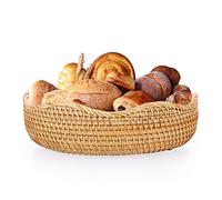 IGNPION Cesto di frutta in rattan intrecciato, rotondo, 23,5 cm, per servire il pane, per snack e uova, espositore decorativo, scrivania e piano di lavoro