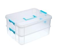 IGNPION Contenitore impilabile a 2 ripiani, trasparente, per arte e artigianato, con manico per il trasporto, multiuso, per smalti, strumenti didattici, accessori da cucito, oggetti per uso domestico