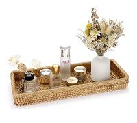 IGNPION Vassoio da portata decorativo in rattan, vassoio portaoggetti da tavolo, vassoio per carta igienica, vassoio organizer da scrivania per cucina, trucco, vanità, tovaglioli, candele, ornamenti,
