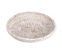 IGNPION Vassoio da portata rotondo in rattan intrecciato, decorativo, con manico, per scrivania, per cassettiera, frutta, bevande, colazione, tè, candele (calce, 19 cm)