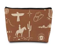 ignytiger Borsa per il trucco vintage western, regalo per donne, piccola borsa marrone con cerniera per trucco