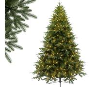 IGOOD Albero di Natale artificiale [100% stampaggio a iniezione] con illuminazione, abete Nordmann elegante con punte spesse 2001, albero di Natale artificiale, 210 cm, in PE con supporto in metallo