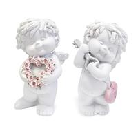 IGOR coppia angeli con cuore e fiori: angioletti decorativi bianchi, statuette angelo romantiche, soprammobile, angeli portafortuna da regalare per matrimonio, San Valentino, festa della mamma, 12 cm