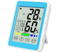 Igrometro digitale termometro da interni con touch screen, indicatore del livello di comfort per la casa della cameretta dei bambini, display LCD, monitor di umidità da -10 a 50 °C, 101 x 82 mm (blu)