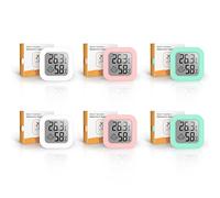 Igrometro Termometro 6 Pezzi, WOLAFOO Mini Termometro Ambiente Igrometro Per Interni, Igrometro Termometro Digitale Con Emoji per La Casa, Serra, l'ufficio, Cantina, Bianco+Rosa+Verde